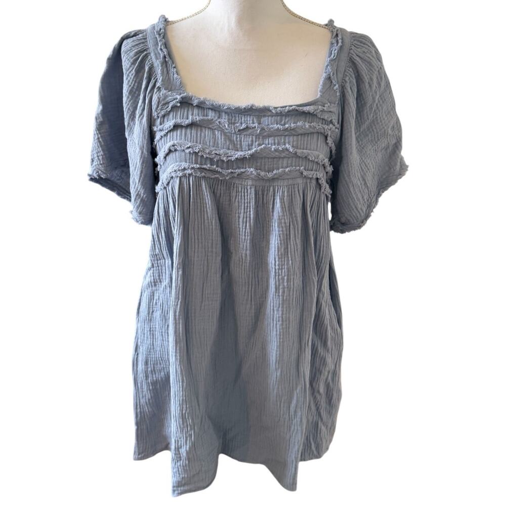 Aura Babydoll Puff Sleeve Mini Dress Cornflower Blue S